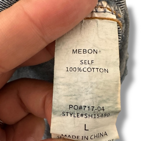 Mebon Blue Denim Distressed Jean Long Line Jacket Moto Boho Biker Size Large - Picture 9 of 10